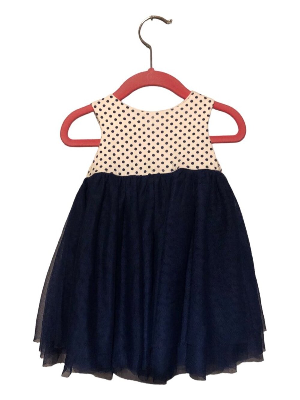 First Impressions Navy Blue Tule Skirt Midi Dress Polka Dot Top Sz 18M